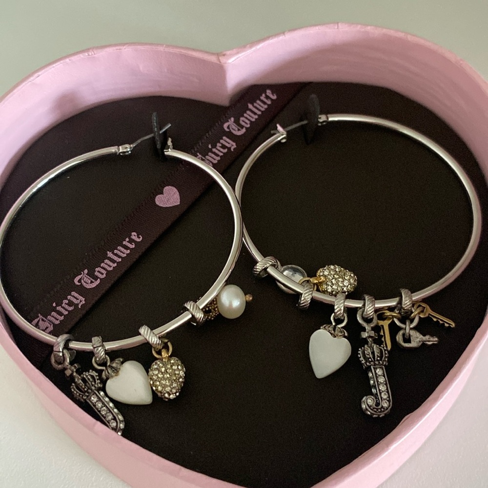 Juicy Couture charm hoop earrings in original box
